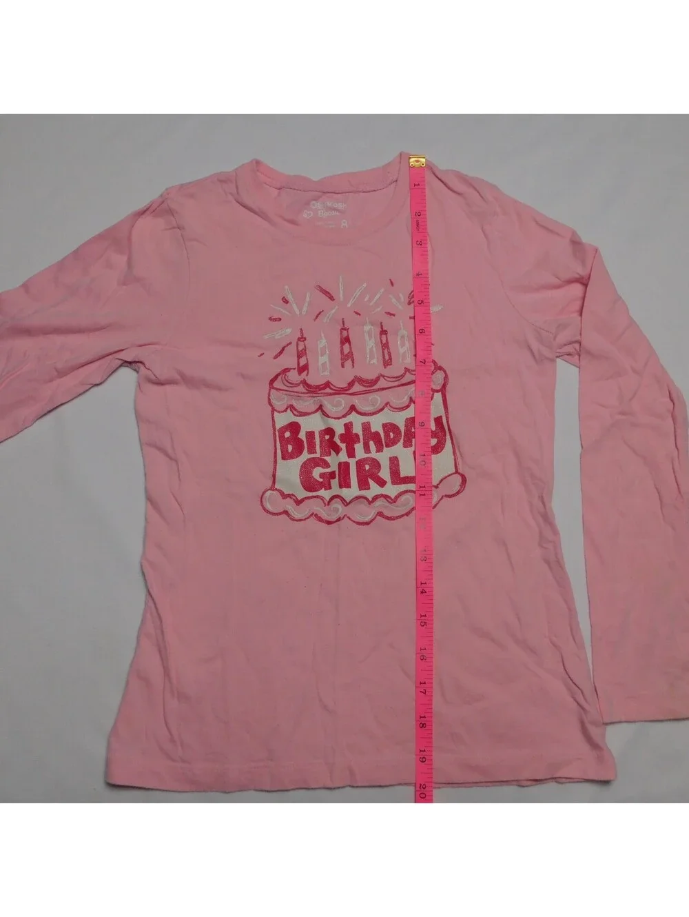 OshKosh B'gosh Girls Birthday Girl Long Sleeve Shirt Pink Size 8 Cake Graphic